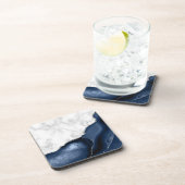 White Faux Marble Navy Blue Agate Silver Glitter Bier Onderzetter (Rechterzijde)