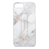 White Faux Marble Roos-Gold Accents Monogram Case-Mate iPhone Case (Achterkant)