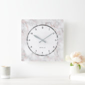 White Faux Marble Roos-Gold Accents Vierkante Klok (Huis)