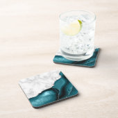 White Faux Marble Silver Glitter Blauwgroen Blue A Bier Onderzetter (Rechterzijde)