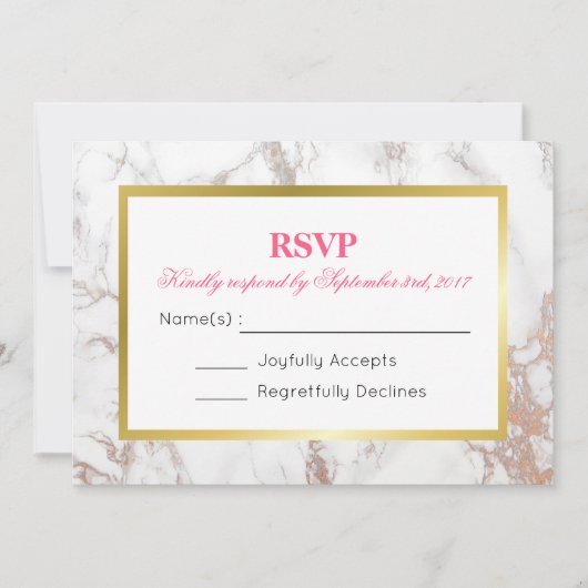 White Faux Marble Texture with a Gold Lijst RSVP Kaart (Voorkant)