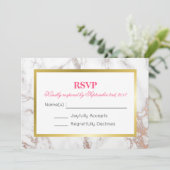 White Faux Marble Texture with a Gold Lijst RSVP Kaart (Staand voorkant)