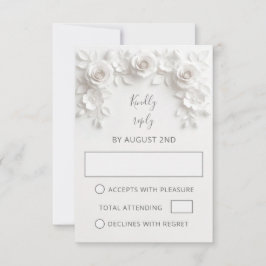 White Faux Paper Cut Roses Wedding RSVP Kaartje