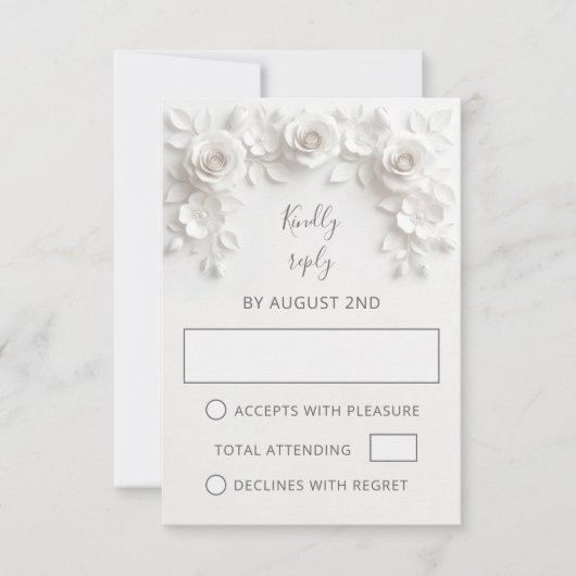 White Faux Paper Cut Roses Wedding RSVP Kaartje (Voorkant)