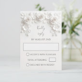White Faux Paper Cut Roses Wedding RSVP Kaartje (Staand voorkant)