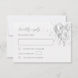 White Faux Paper Cut Roses Wedding RSVP Kaartje