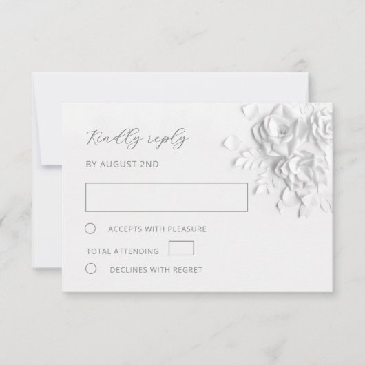 White Faux Paper Cut Roses Wedding RSVP Kaartje (Voorkant)