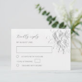 White Faux Paper Cut Roses Wedding RSVP Kaartje (Staand voorkant)
