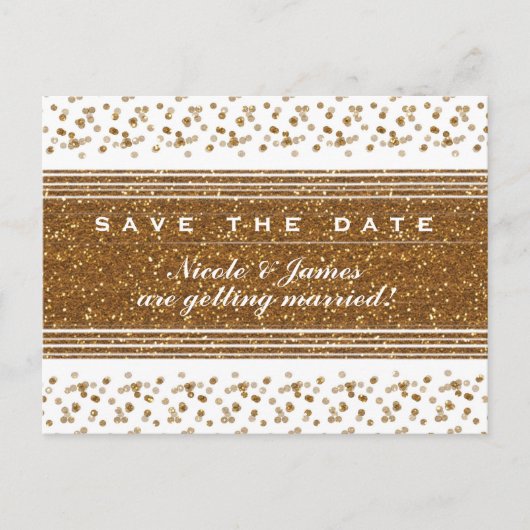 White Faux pensed Gold Save the Date Briefkaart (Voorkant)