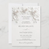 White Faux Relief Roses Frame Wedding Minimalist Kaart (Voorkant)