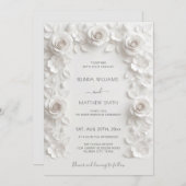 White Faux Relief Roses Frame Wedding Minimalist Kaart (Voorkant / Achterkant)