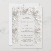 White Faux Relief Roses Frame Wedding Minimalist Kaart (Voorkant)
