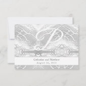 White Faux-Satin Monogrammed Rehearsal Dinner RSVP Kaartje (Achterkant)