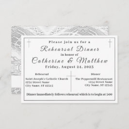 White Faux-Satin Monogrammed Rehearsal Dinner RSVP Kaartje