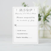 White Faux-Satin Monogrammed Response Kaart (Staand voorkant)