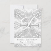 White Faux-Satin Monogrammed Response Kaart (Achterkant)