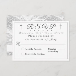 White Faux-Satin Monogrammed Response Kaart