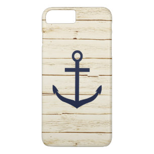 White Faux Wood Blue Anchor iPhone 8/7 Plus Hoesje