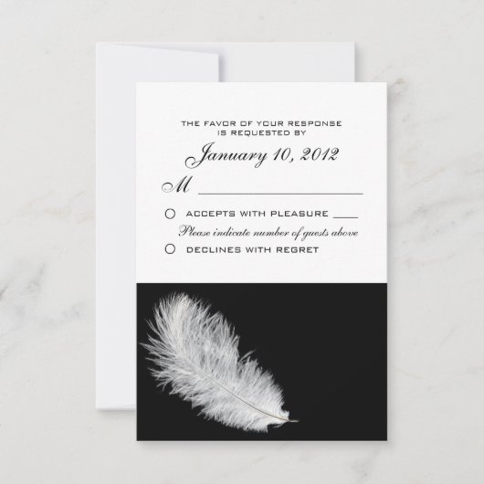 White Feather Black RSVP Custom Kaartje (Voorkant)