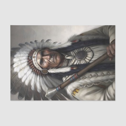 White Feather Chief & Tomahawk Decoupage Tissuepapier (Voorkant)