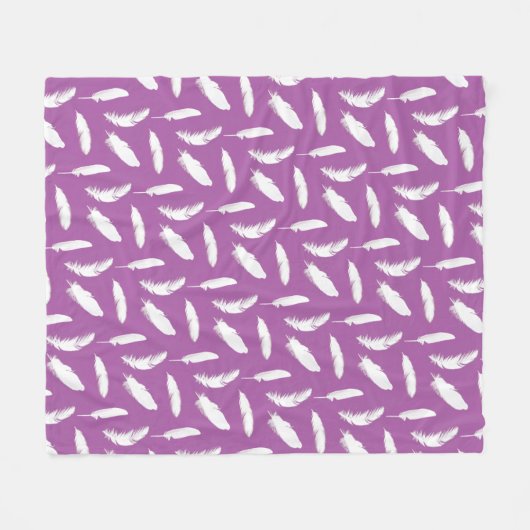 White Feather Print op Amethyst Paars Fleece Deken (Voorkant (Horizontaal))