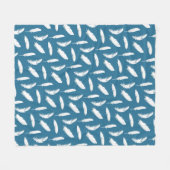 White Feather Print op Denim Blue Fleece Blanket (Voorkant (Horizontaal))