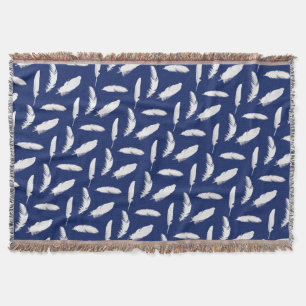 White Feather Print op Donkere marineblauw Deken