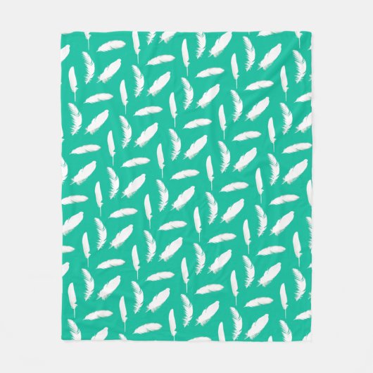 White Feather Print op Turquoise Fleece Deken (Voorkant)