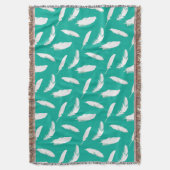 White Feather Print op Turquoise Throw Blanket Deken (Voorkant Verticaal)