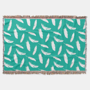 White Feather Print op Turquoise Throw Blanket Deken