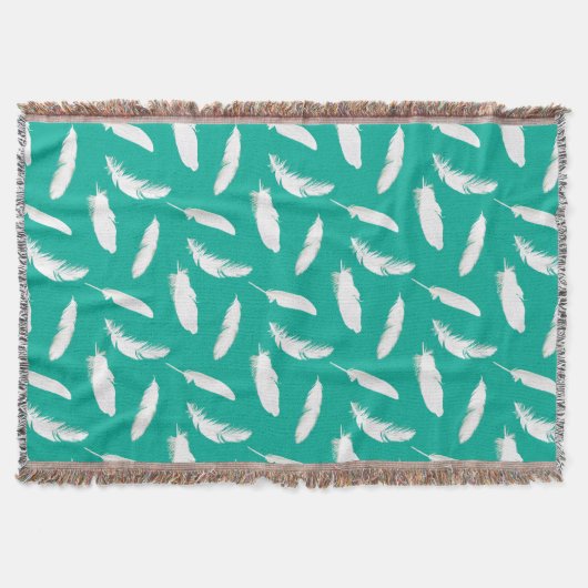 White Feather Print op Turquoise Throw Blanket Deken (Voorkant)