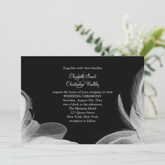 White Feathers 2 Wedding Invitation Kaart (Staand voorkant)