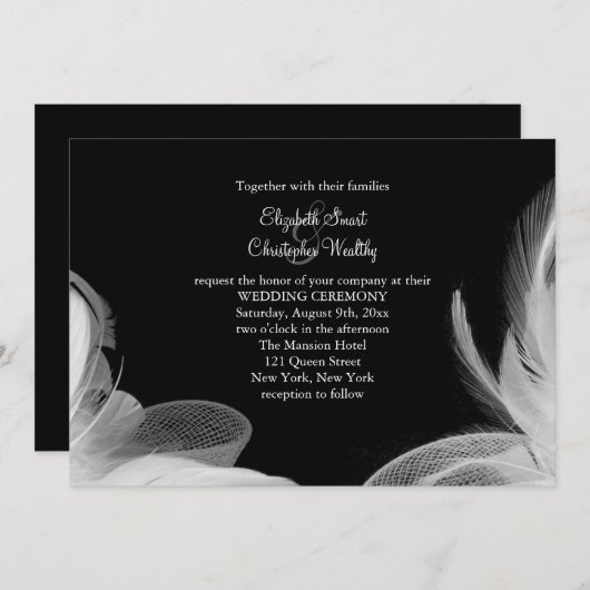White Feathers 2 Wedding Invitation Kaart (Voorkant / Achterkant)