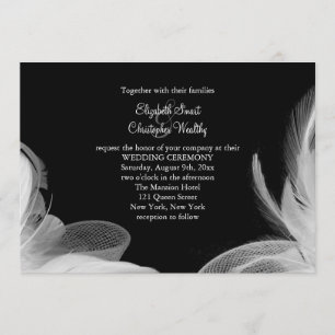 White Feathers 2 Wedding Invitation Kaart