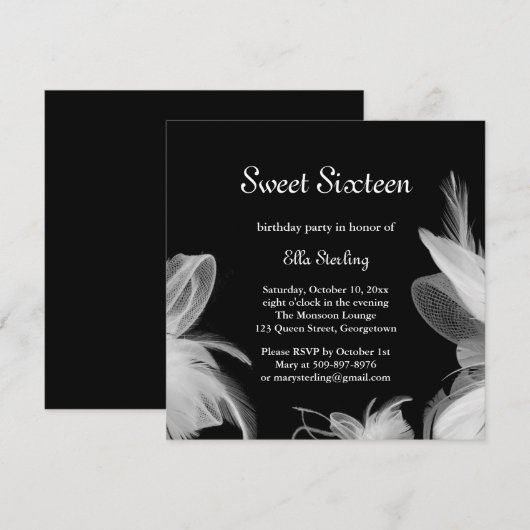 White Feathers Birthday Invitation Kaart (Voorkant / Achterkant)