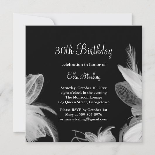White Feathers Birthday Invitation Kaart (Voorkant)