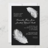 White Feathers Black Wedding Invitation Kaart (Voorkant)