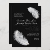 White Feathers Black Wedding Invitation Kaart (Voorkant / Achterkant)