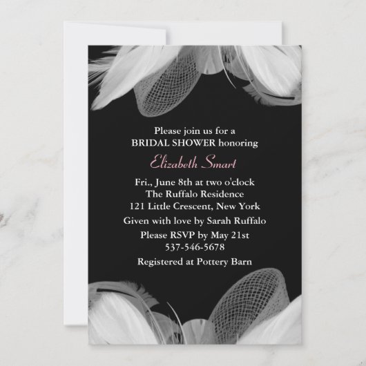 White Feathers Bridal Shower Invitation Kaart (Voorkant)