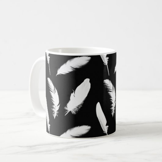 White Feathers op Black Coffee Mok (Voorkant links)