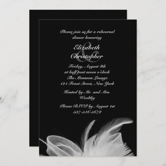 White Feathers Rehearsal Dinner Invitation Kaart (Voorkant / Achterkant)