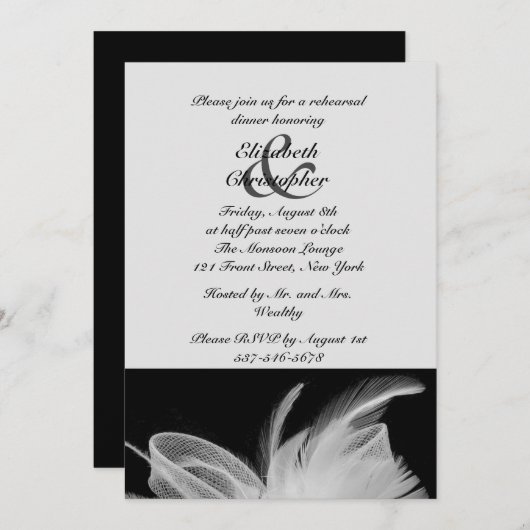 White Feathers repetitie diner uitnodiging (Voorkant / Achterkant)