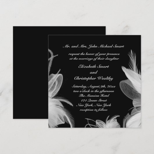 White Feathers Wedding Invitation Kaart (Voorkant / Achterkant)
