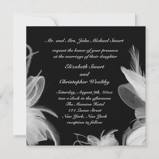 White Feathers Wedding Invitation Kaart (Voorkant)