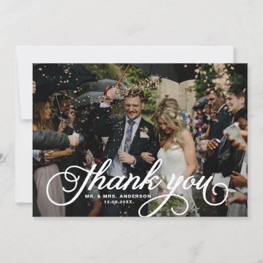 White Feminine Script Photo Weddenschap Bedankt (Voorkant)