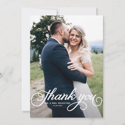 White Feminine Script Photo Weddenschap Bedankt (Voorkant)