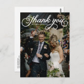 White Feminine Script Photo Weddenschap Bedankt Briefkaart (Voorkant / Achterkant)