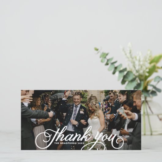 White Feminine Script Weddenschap Bedankt (Staand voorkant)