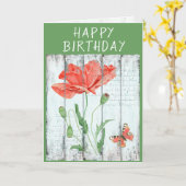 White Fence Red Poppy Inspirerend Birthday Kaart (Gele Bloem)