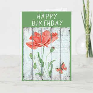 White Fence Red Poppy Inspirerend Birthday Kaart
